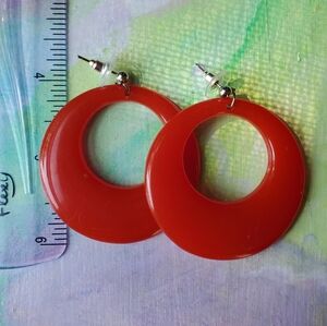 Retro Rockabilly Drop Hoop Lucite Earrings Large Red Lovely